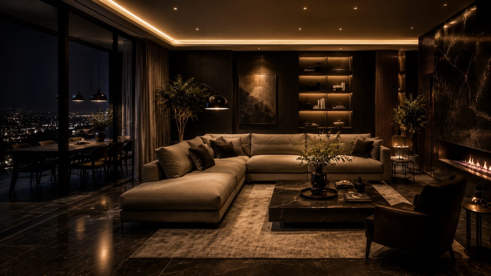 Grand luxury living room interior with modern design